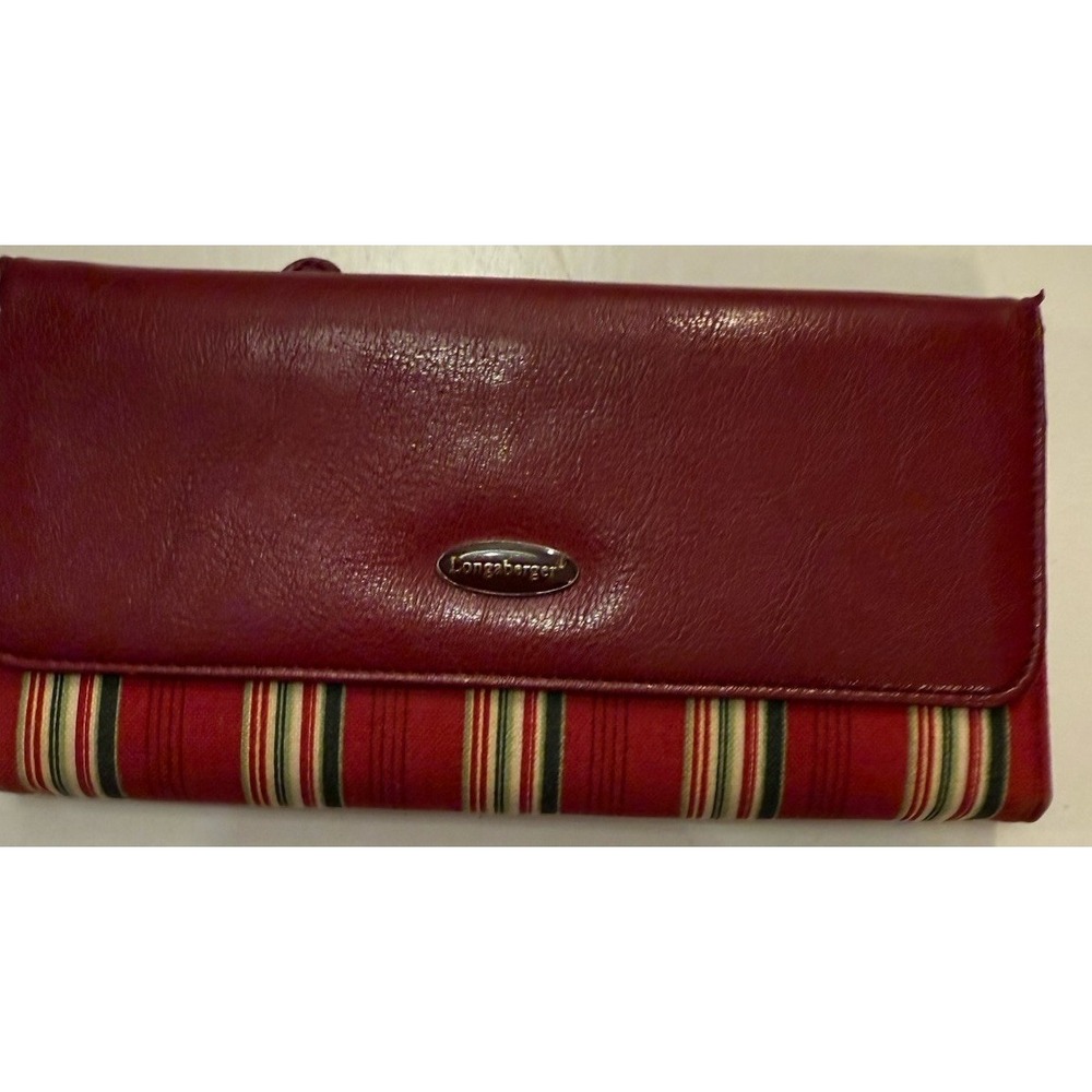 Longaberger Wallet Medley‎ Stripe Burgundy Long Folding Wallet Credit Card